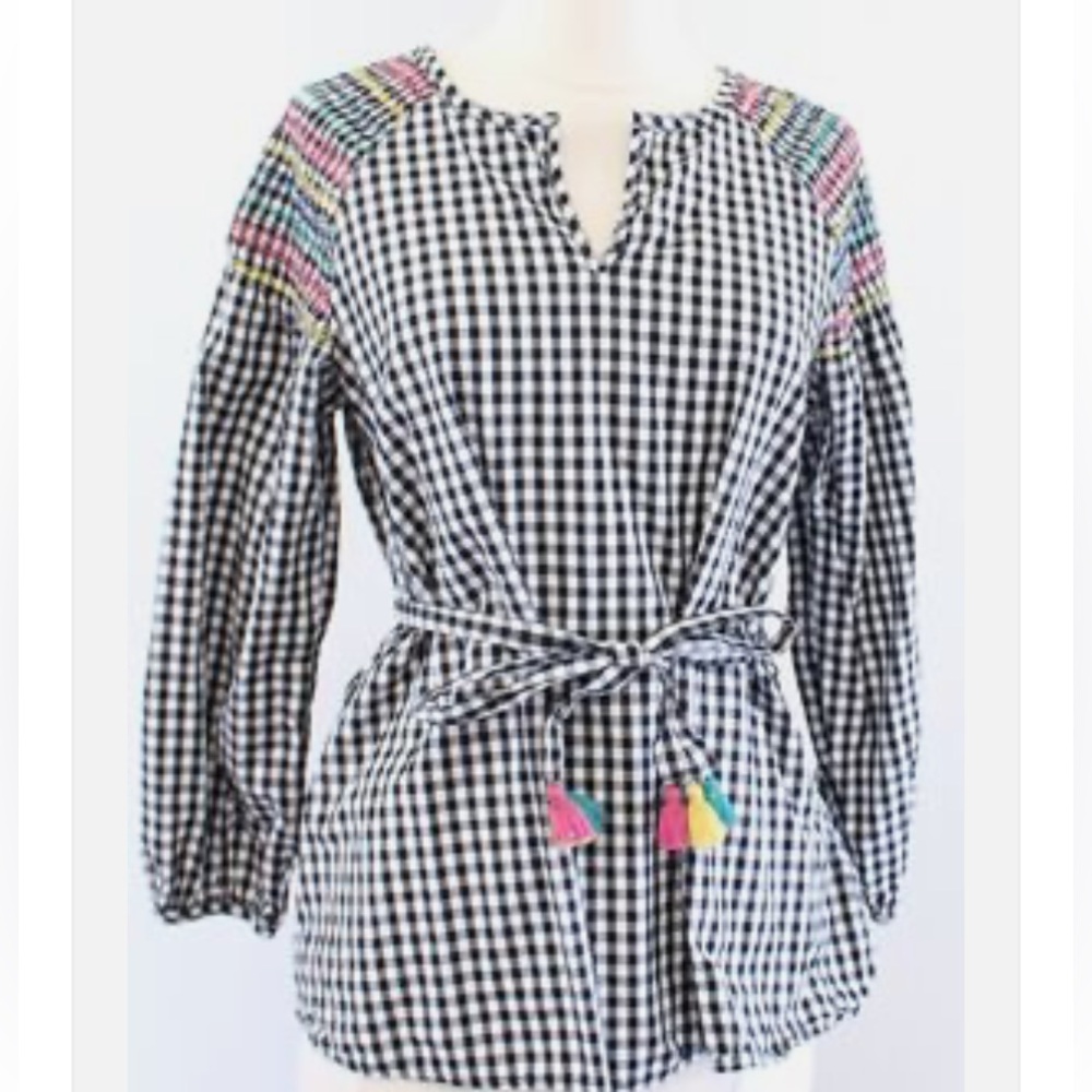 Madewell Smocked Gingham Top Sz Small Oversized